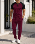 Mivanity Men's 2-Piece Henley Tee Drawstring Pants Sets