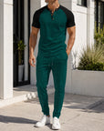 Mivanity Men's 2-Piece Henley Tee Drawstring Pants Sets