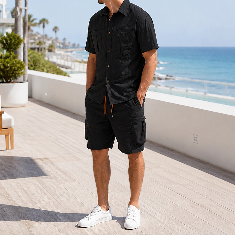 Mivanity Men's 2-Piece Short-Sleeve Shirt Cargo Pants Sets