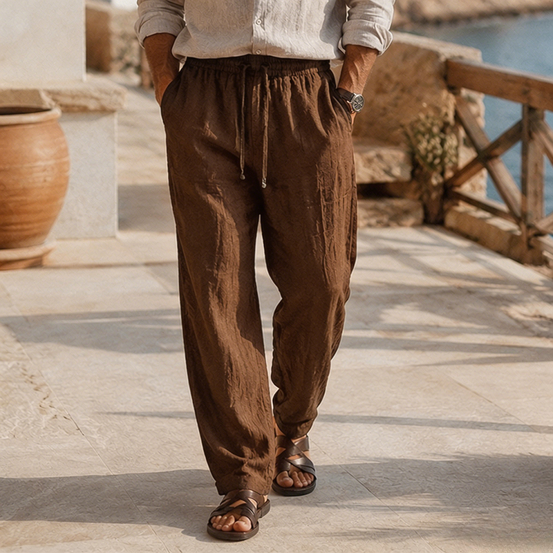 Mivanity Men's Beach Vacation Loose-Fit Lightweight Linen Trousers