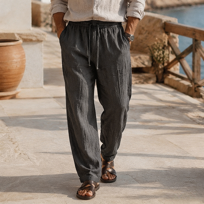 Mivanity Men's Beach Vacation Loose-Fit Lightweight Linen Trousers