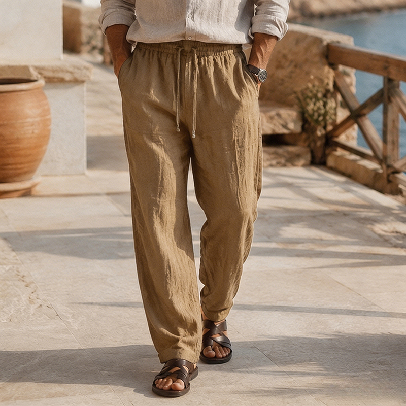 Mivanity Men's Beach Vacation Loose-Fit Lightweight Linen Trousers