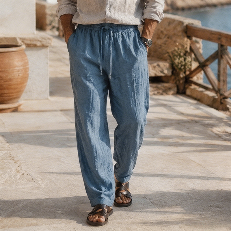 Mivanity Men's Beach Vacation Loose-Fit Lightweight Linen Trousers