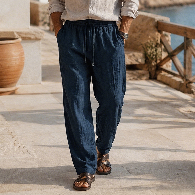 Mivanity Men's Beach Vacation Loose-Fit Lightweight Linen Trousers