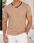 Mivanity Men's Border Cotton-Linen Henley Polo Shirts