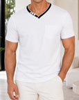 Mivanity Men's Border Cotton-Linen Henley Polo Shirts