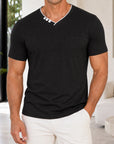 Mivanity Men's Border Cotton-Linen Henley Polo Shirts