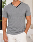Mivanity Men's Border Cotton-Linen Henley Polo Shirts