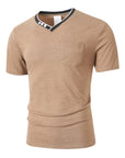 Mivanity Men's Border Cotton-Linen Henley Polo Shirts