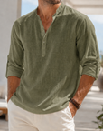 Mivanity Men's Breathable Linen Look Henley Shirt