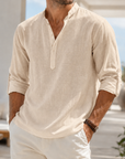 Mivanity Men's Breathable Linen Look Henley Shirt