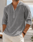 Mivanity Men's Breathable Linen Look Henley Shirt