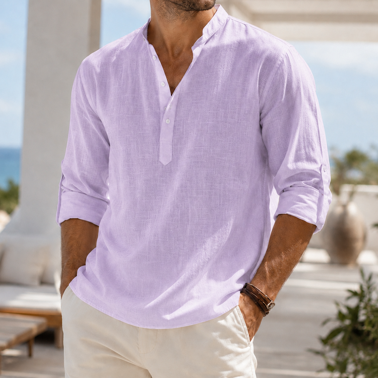 Mivanity Men's Breathable Linen Look Henley Shirt
