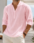 Mivanity Men's Breathable Linen Look Henley Shirt