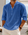 Mivanity Men's Breathable Linen Look Henley Shirt