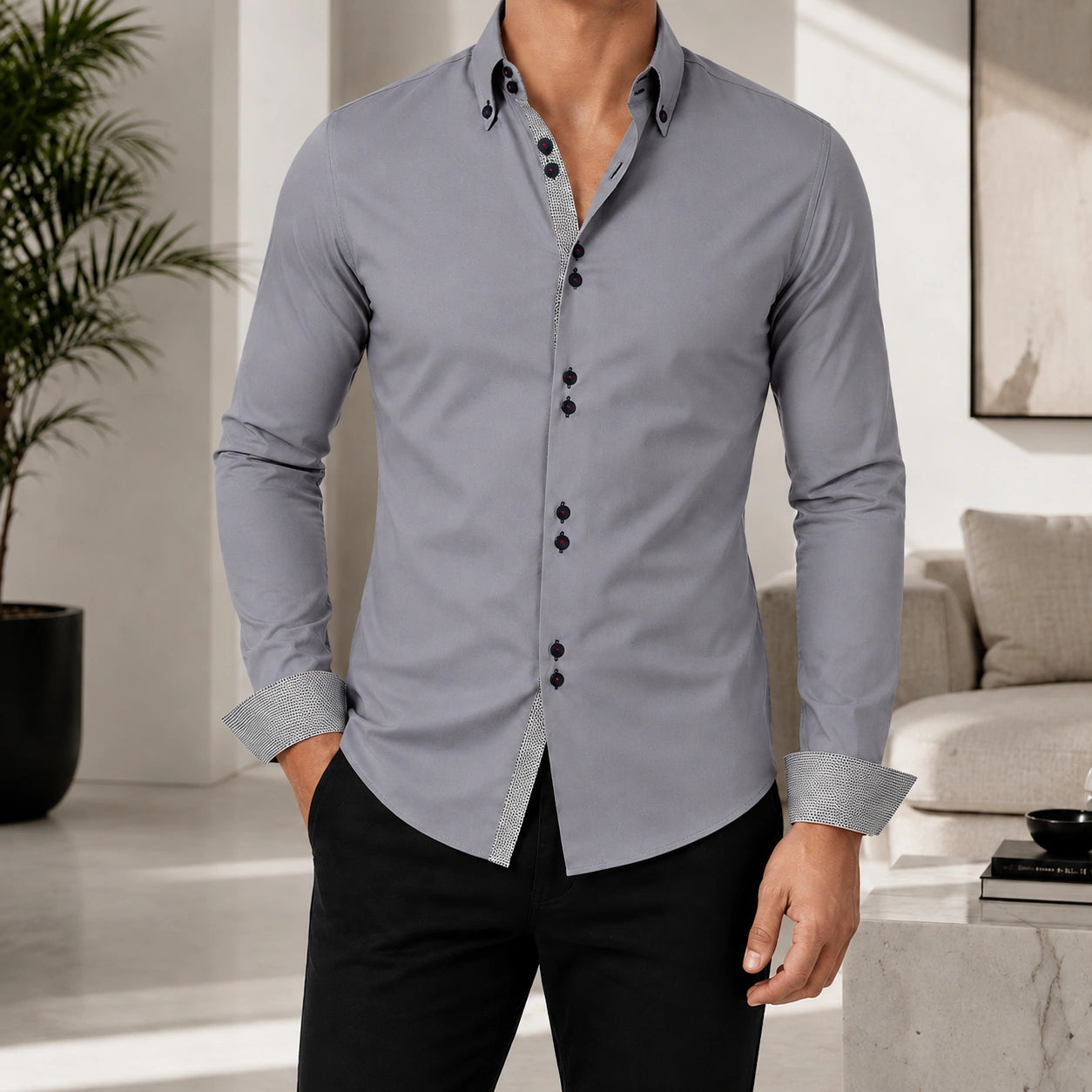 Mivanity Men's Business Breathable Casual Long-Sleeve Shirts