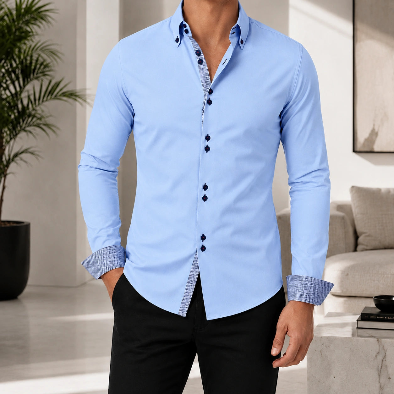 Mivanity Men's Business Breathable Casual Long-Sleeve Shirts