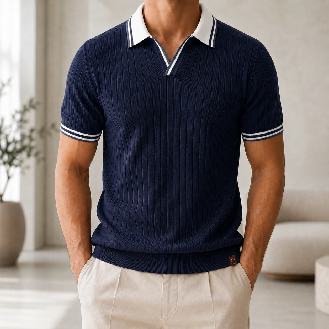 Mivanity Men's Business Casual Color-Block Knitted Polo Shirts