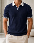 Mivanity Men's Business Casual Color-Block Knitted Polo Shirts