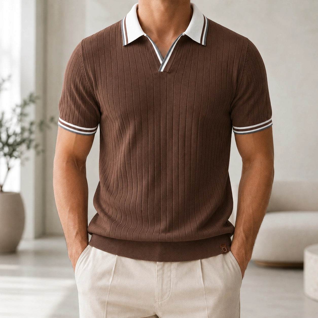 Mivanity Men's Business Casual Color-Block Knitted Polo Shirts