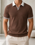 Mivanity Men's Business Casual Color-Block Knitted Polo Shirts