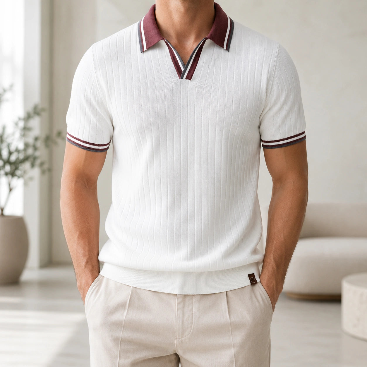 Mivanity Men's Business Casual Color-Block Knitted Polo Shirts