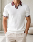 Mivanity Men's Business Casual Color-Block Knitted Polo Shirts