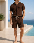 Mivanity Men's Cargo Corduroy Shirt Shorts Sets