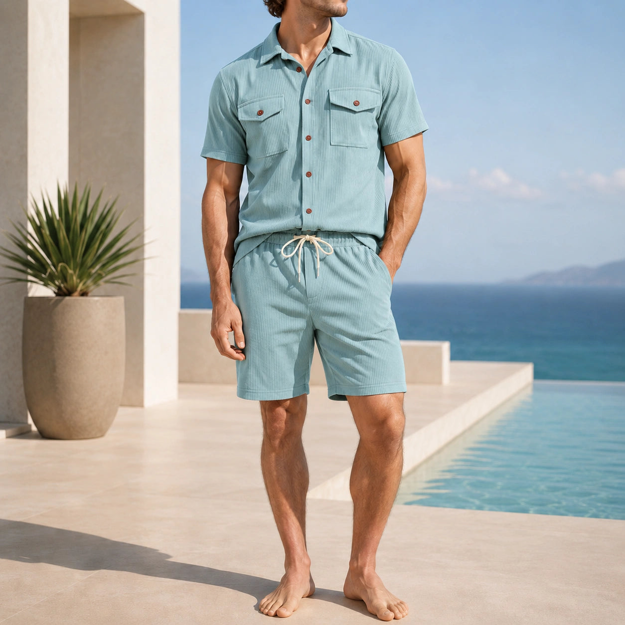 Mivanity Men's Cargo Corduroy Shirt Shorts Sets