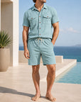 Mivanity Men's Cargo Corduroy Shirt Shorts Sets