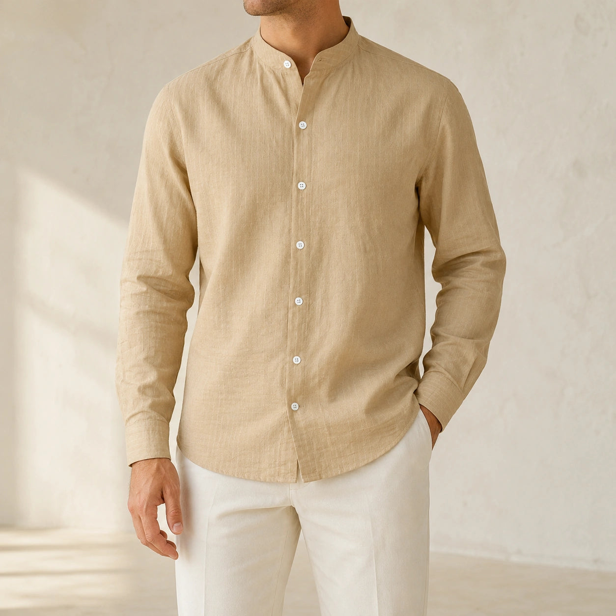 Mivanity Men's Casual Business Smart Casual Essential Linen Shirts