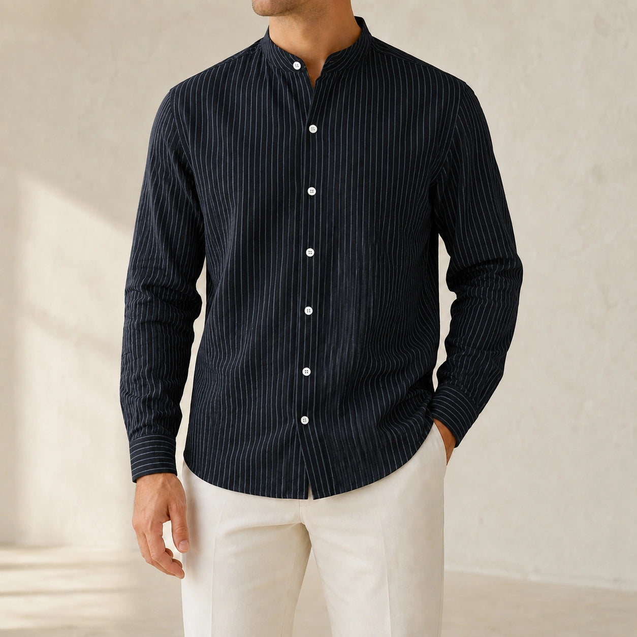 Mivanity Men's Casual Business Smart Casual Essential Linen Shirts