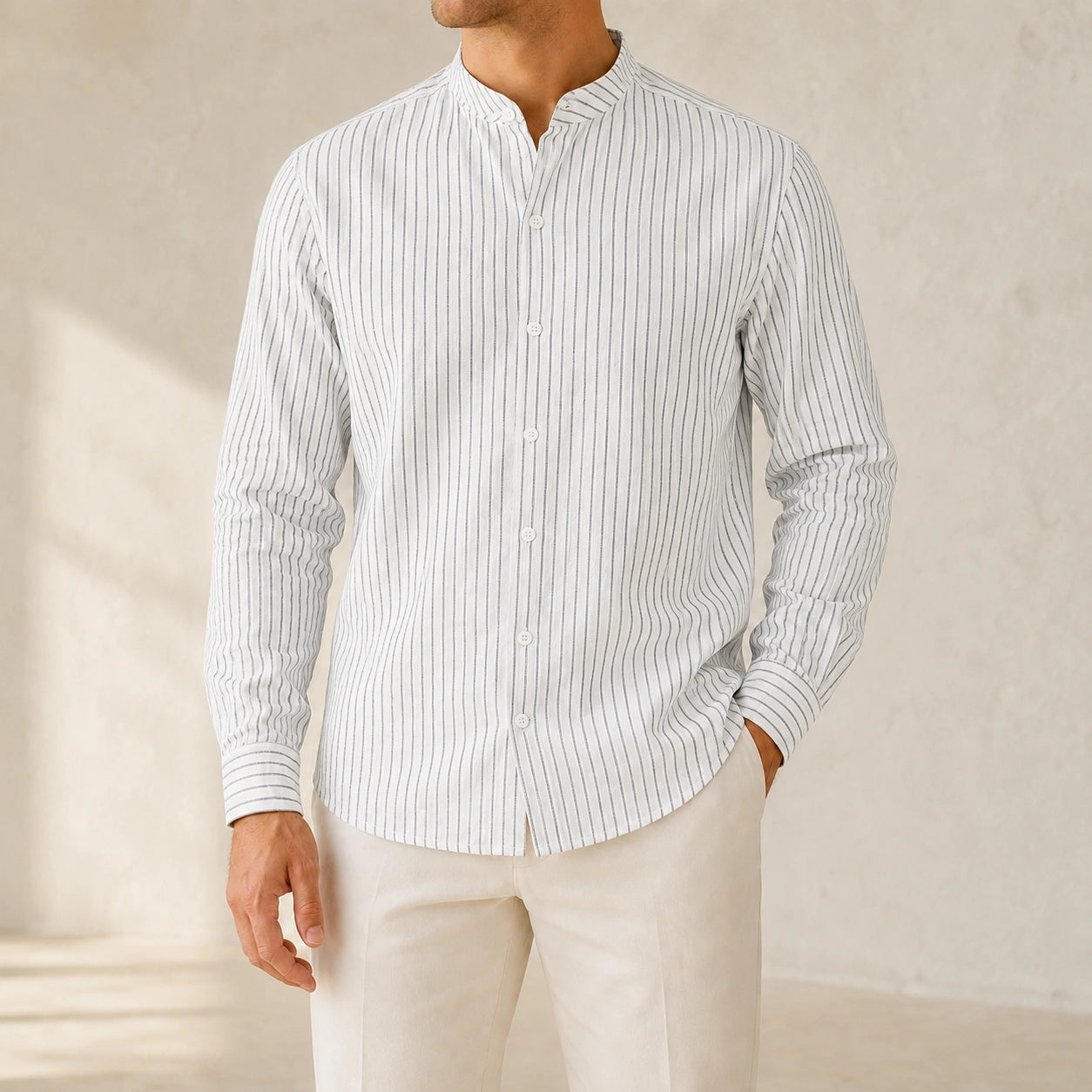 Mivanity Men's Casual Business Smart Casual Essential Linen Shirts