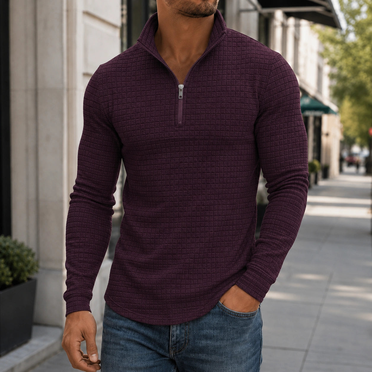 Mivanity Men's Casual Checkered Stand Collar Sweatshirts