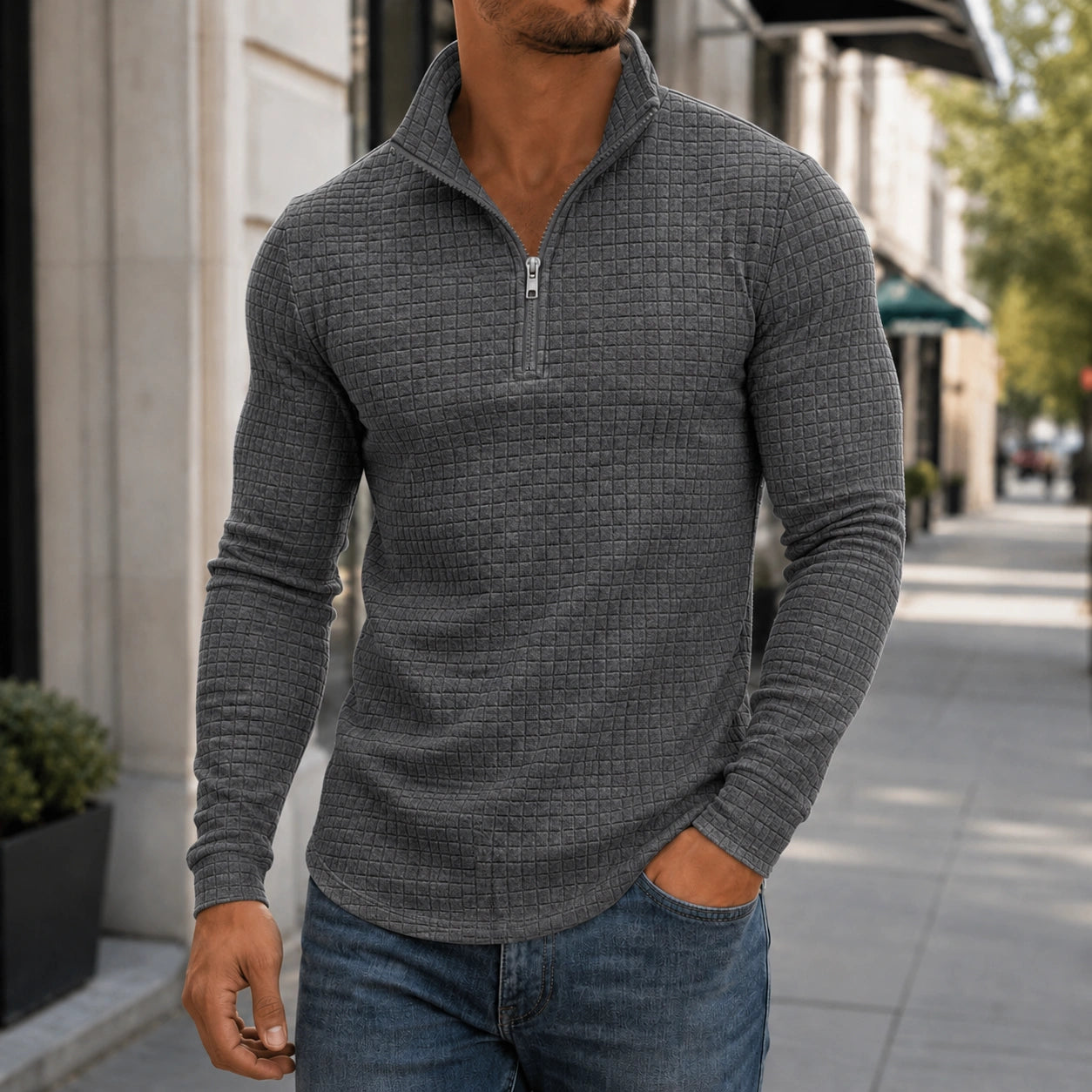 Mivanity Men's Casual Checkered Stand Collar Sweatshirts