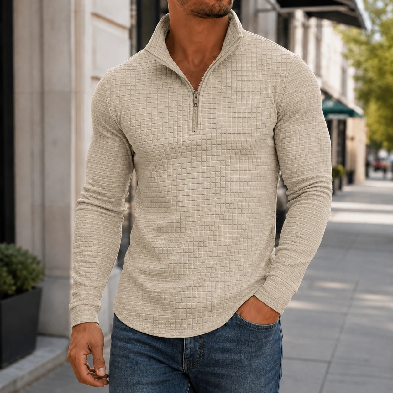 Mivanity Men's Casual Checkered Stand Collar Sweatshirts