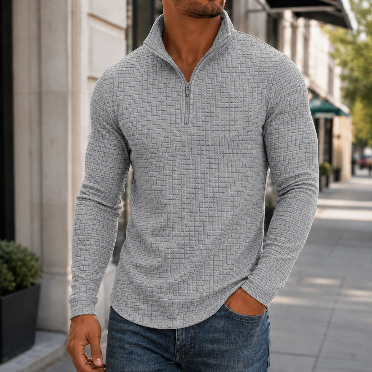 Mivanity Men's Casual Checkered Stand Collar Sweatshirts