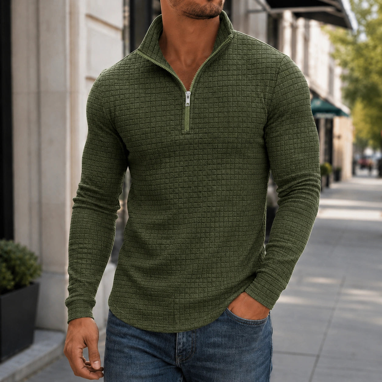 Mivanity Men's Casual Checkered Stand Collar Sweatshirts
