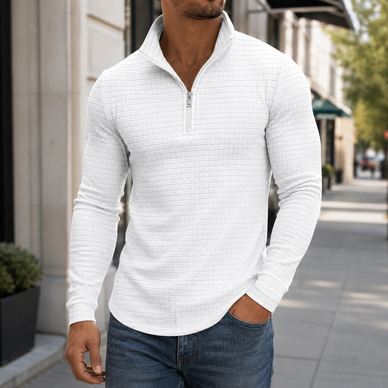 Mivanity Men's Casual Checkered Stand Collar Sweatshirts