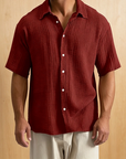 Mivanity Men's Casual Cotton Breathable Pleated Pocket Short Sleeve Lapel Shirt