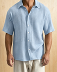 Mivanity Men's Casual Cotton Breathable Pleated Pocket Short Sleeve Lapel Shirt