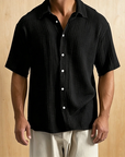 Mivanity Men's Casual Cotton Breathable Pleated Pocket Short Sleeve Lapel Shirt