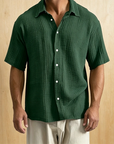 Mivanity Men's Casual Cotton Breathable Pleated Pocket Short Sleeve Lapel Shirt