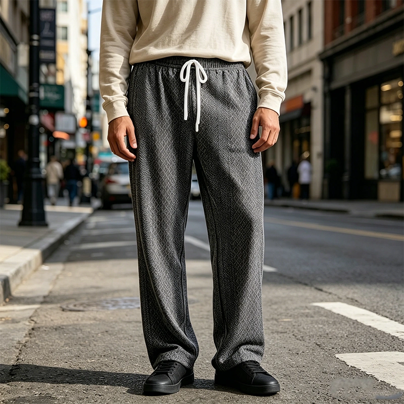 Mivanity Men's Casual Daily Solid Color Texture Loose Trousers
