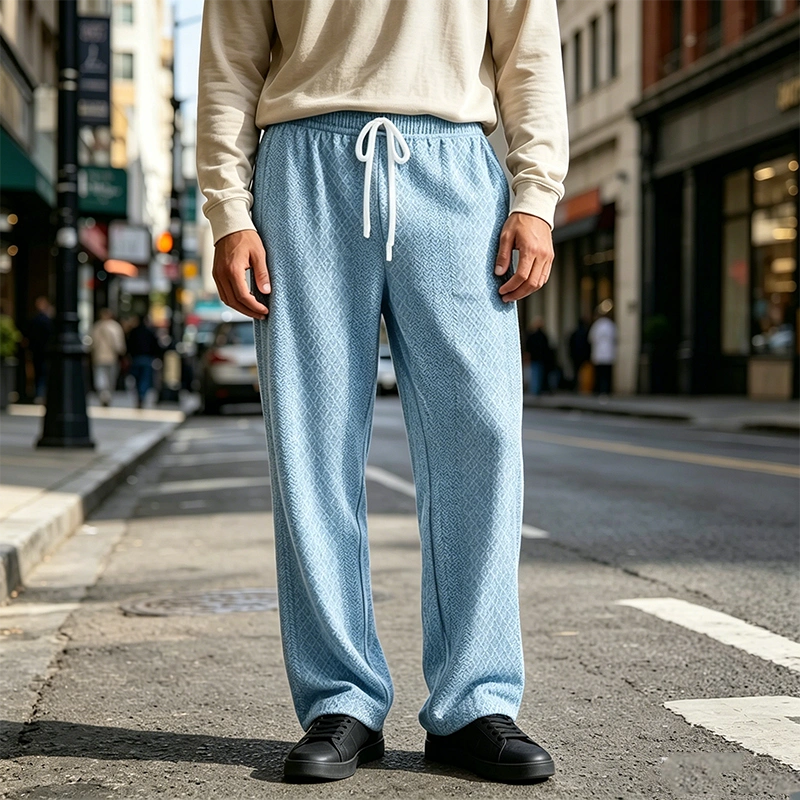 Mivanity Men's Casual Daily Solid Color Texture Loose Trousers