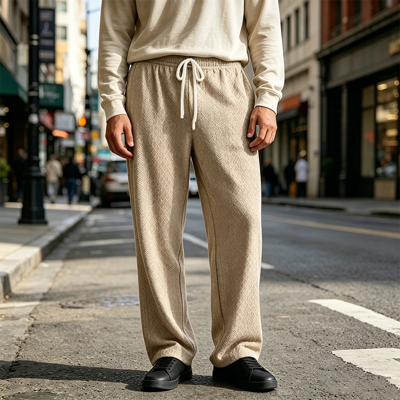 Mivanity Men's Casual Daily Solid Color Texture Loose Trousers