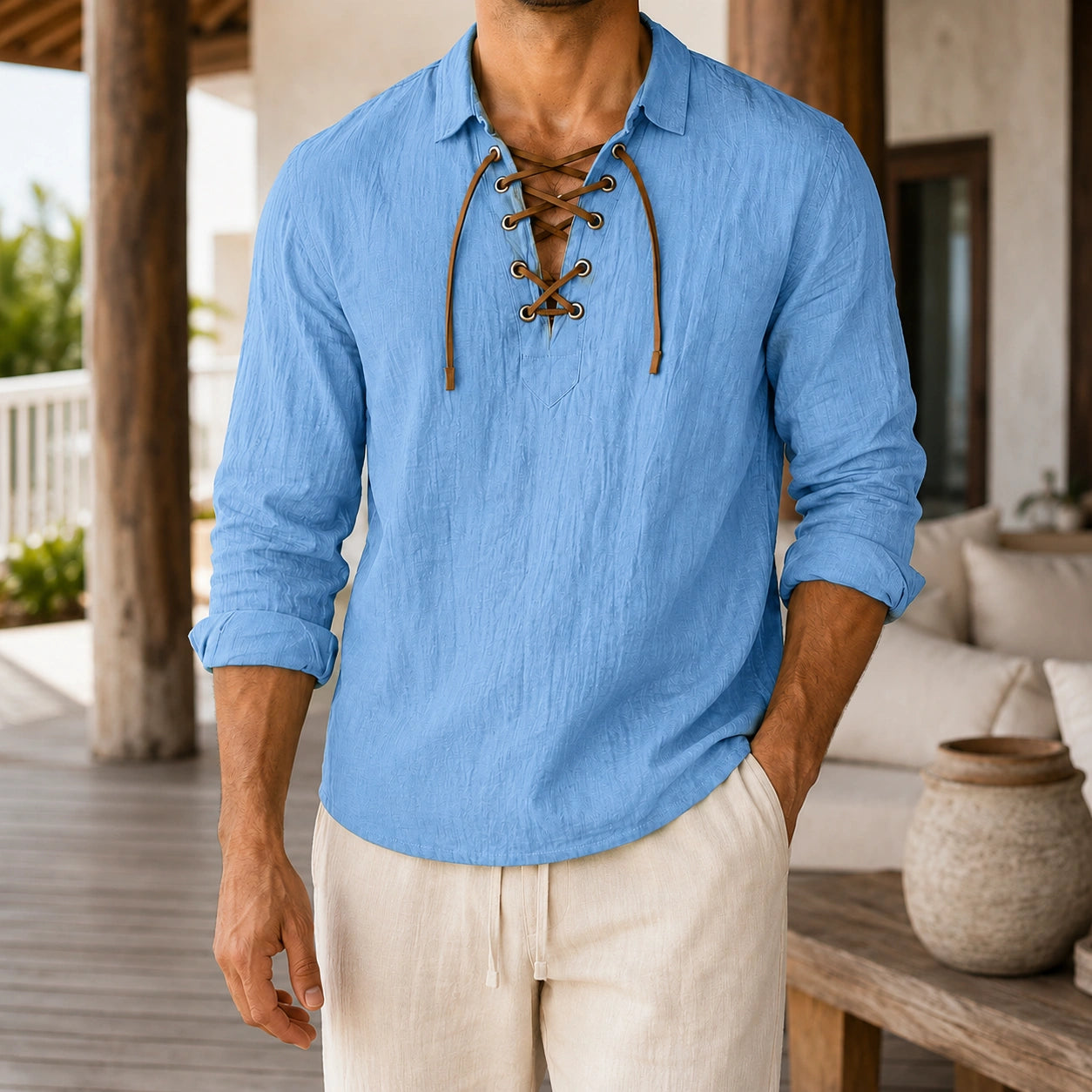 Mivanity Men's Casual Drawstring Linen Shirts