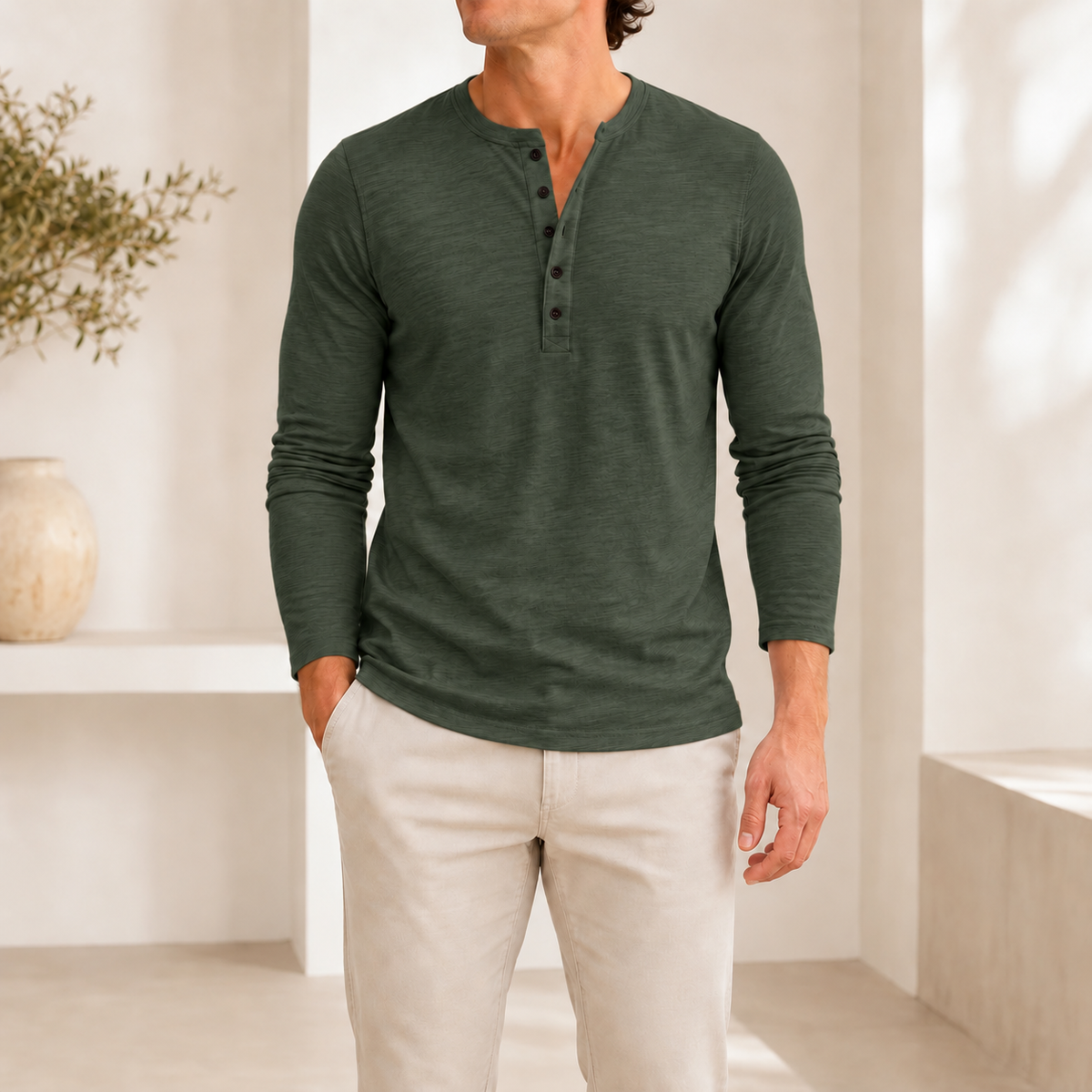 Mivanity Men's Casual Henley Long-Sleeve T-Shirts