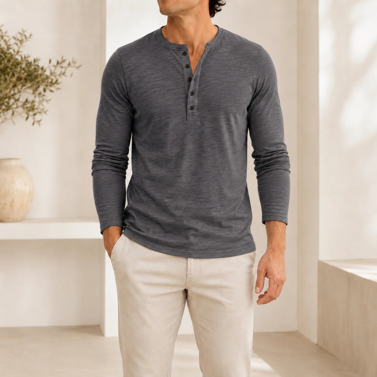 Mivanity Men's Casual Henley Long-Sleeve T-Shirts