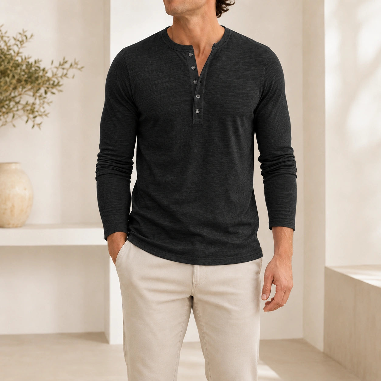 Mivanity Men's Casual Henley Long-Sleeve T-Shirts